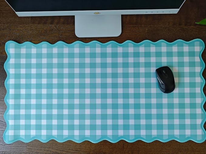 Scalloped‌ Teal Green Checkered Desk Mat Cute Pastel Large Gaming Mouse Pad - Image 7