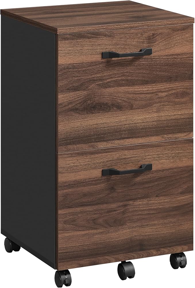 VASAGLE 2-Drawer File Cabinet, Small Rolling Filing Cabinet for Home Office, Printer Stand, for A4, Letter-Size Documents, 15.7 x 16.5 x 27.6 Inches, Natural Walnut and Ink Black UOFC040K01-DeskLoop Office