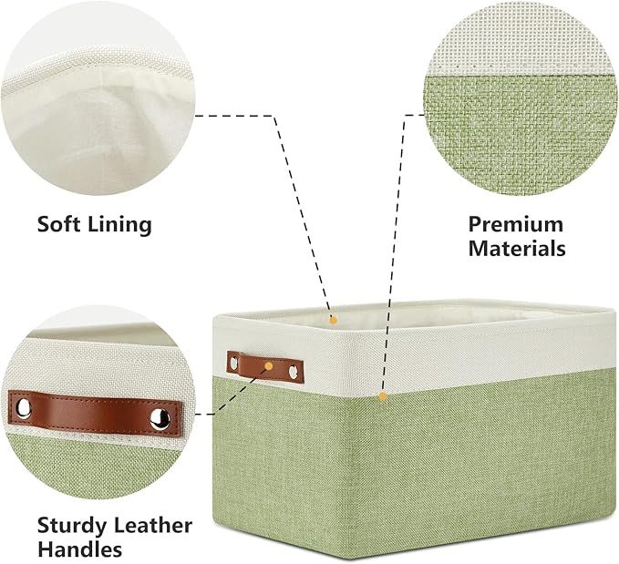 DULLEMELO Fabric Storage Bins for Laundry, Home, Foldable Storage Baskets for Shelves, Toys, Collapsible Storage Bins for Office,Bedroom(3-Pack Medium-15 inch X 11 inch X 9.5 inch , White&Green)-DeskLoop Office