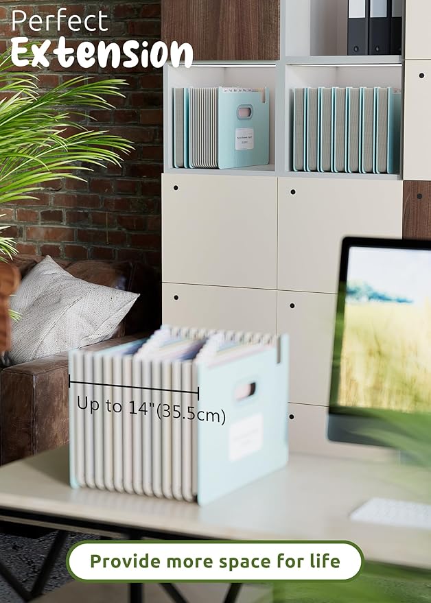 Accordion File Organizer, 12 Pockets Wheat Straw Expanding File Folders, Upright & Open Top, Monthly Bill Receipt Organizer, 100% BPA Free, Return to Nature, Healthy Living, Letter/A4 Size-Sky Blue-DeskLoop Office