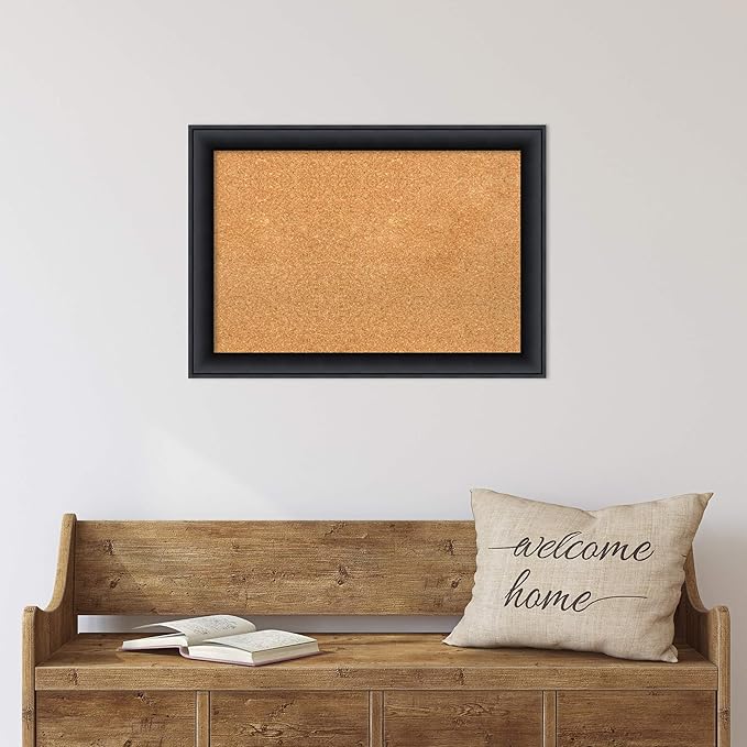 Amanti Art Natural Cork Board for Wall, 19x27 Vision Board with Black Wood Frame, Medium Corkboard Office Decor for Home Organization, Modern Contemporary Corkboard Pinboard to display items for home-DeskLoop Office