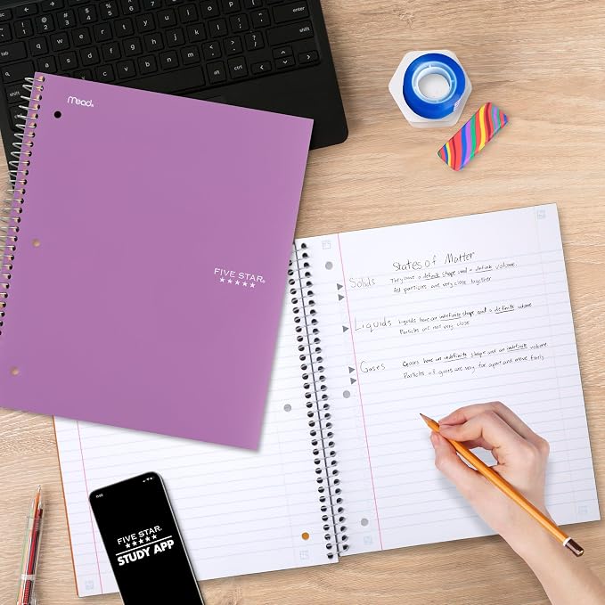 Five Star Spiral Notebook + Study App, 1 Subject, Wide Ruled Paper, 100 Sheets - Image 3
