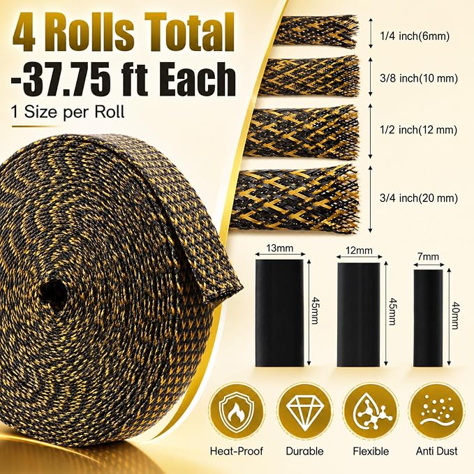 Tatuo 151 ft Expandable Braided Cable Sleeve Multi Size Braided Wire Sleeve - Image 2