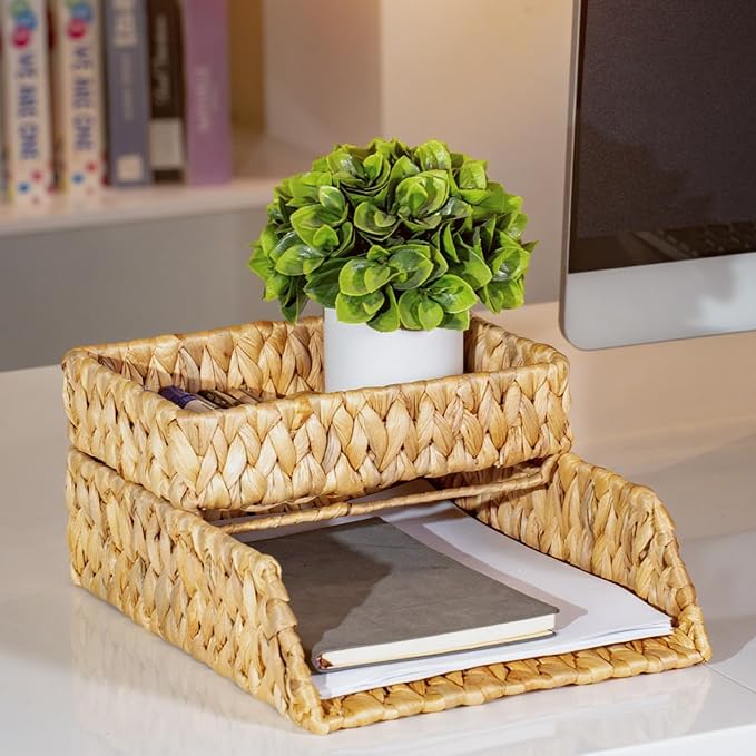 PINXIURY Woven Water Hyacinth Paper Organizer - Image 7