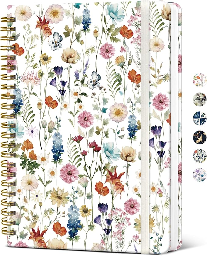 Taja Spiral Journal Notebook for Women, Pretty Hardcover Lined Notebook for by Taja