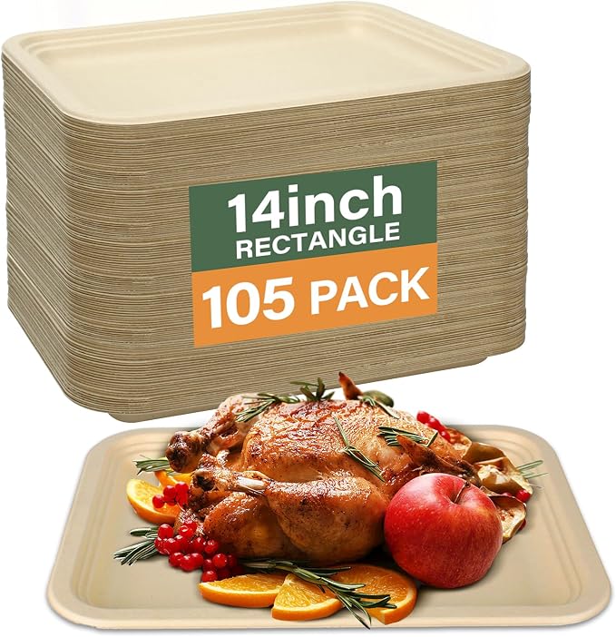 Disposable Food Trays, 105 Pack Heavy Duty Paper Plates, 14 Inch Tray Plates by BangShou