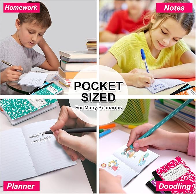 feela Mini Composition Notebook, Cute 30 Pack 5 Pastel Colors Narrow Ruled Mini - Image 7