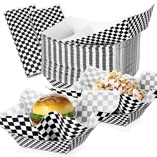 Geosar 200 Pcs Gingham Party Supply Disposable Paper Food Tray Bulk Disposable by Geosar