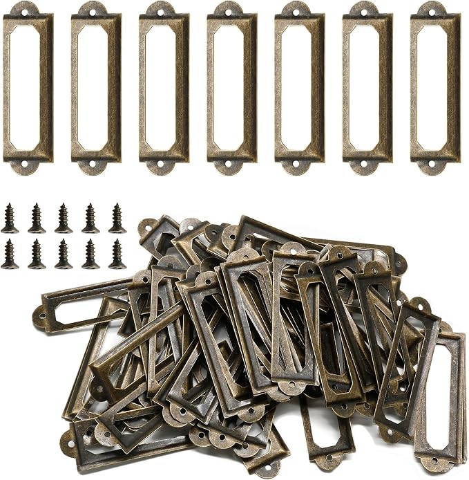 50 PCS Metal Label Holders 60x17mm Antique Bronze by Qjaiune