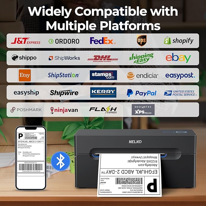 Nelko Bluetooth Thermal Shipping Label Printer, Wireless 4x6 Shipping Label Printer for Shipping Packages, Support Android, iPhone and Windows, Widely Used for Amazon, Ebay, Shopify, Etsy, USPS-DeskLoop Office