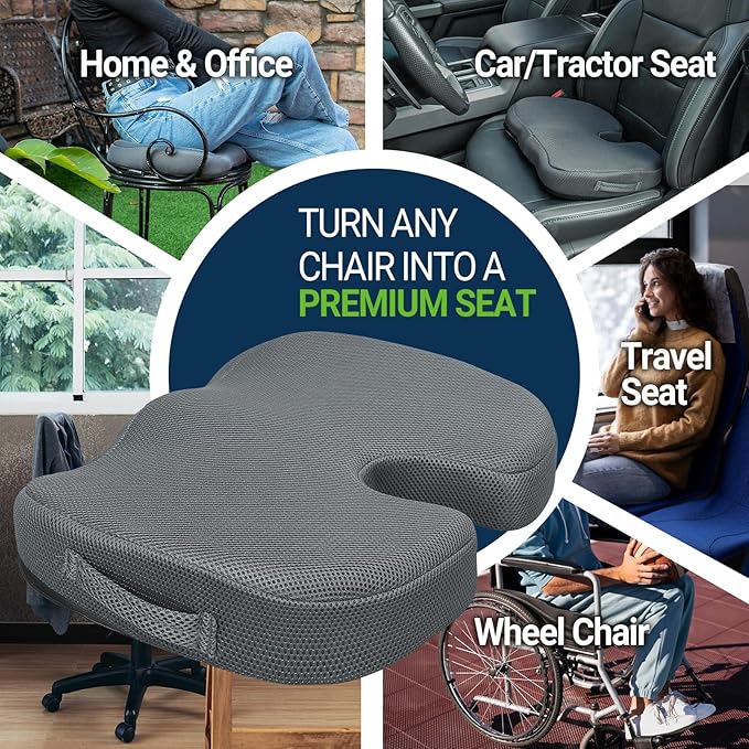 Gel Seat Cushion – Office Chair Cushion – Non-Slip Gel Memory Foam Coccyx Cushion for Tailbone Pain - Desk Chair Car Seat Cushion Driving - Sciatica Back Pain Relief, Mesh, Grey-DeskLoop Office