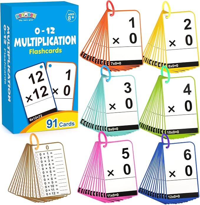 BenBen Multiplication Flash Cards 0-12, 91 Cards, Times Table Flash Cards by WelcometoBenBen