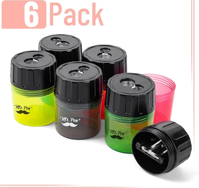 Mr. Pen- Pencil Sharpeners Manual, 6 Pack, Dual Hole | Colorful Handheld Pencil - Image 2