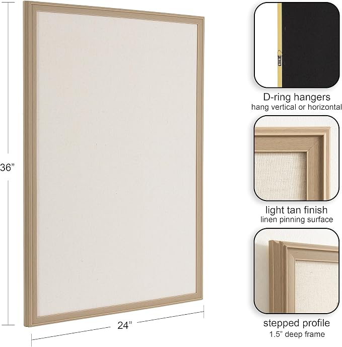 Kate and Laurel Oakhurst Rectangle Framed Linen Fabric Pinboard; 24 x 36; Light - Image 2