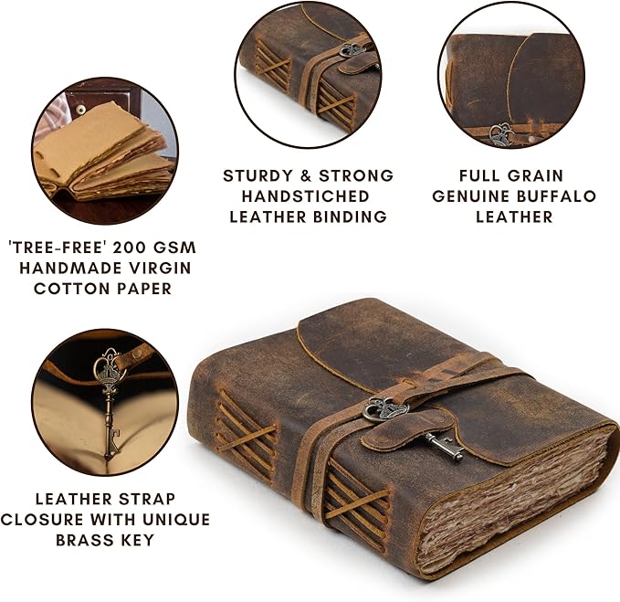 LEATHER VILLAGE Vintage Leather Journal – 200 Handmade Vintage Deckle Edge - Image 3