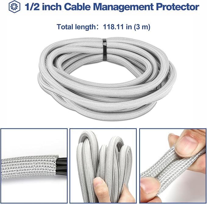 JOTO 10 Feet Cable Management Sleeve -Grey | Cord Organizer System - Image 7