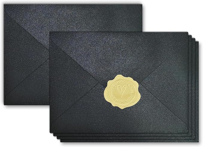 100 Pack Mini Pearl Black Envelopes, 4 x 2.75" Shimmer Gift Card Envelopes by YINUOYOUJIA