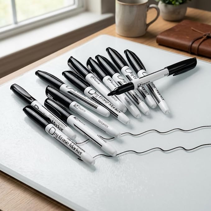 Volcanics Black Dry Erase Markers Low Odor Fine Whiteboard Markers Thin Box of - Image 8