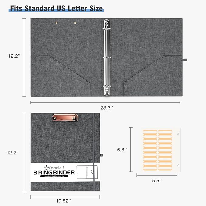 Ospelelf 3 Ring Binder 1 Inch Linen Binder Organizer - Image 6