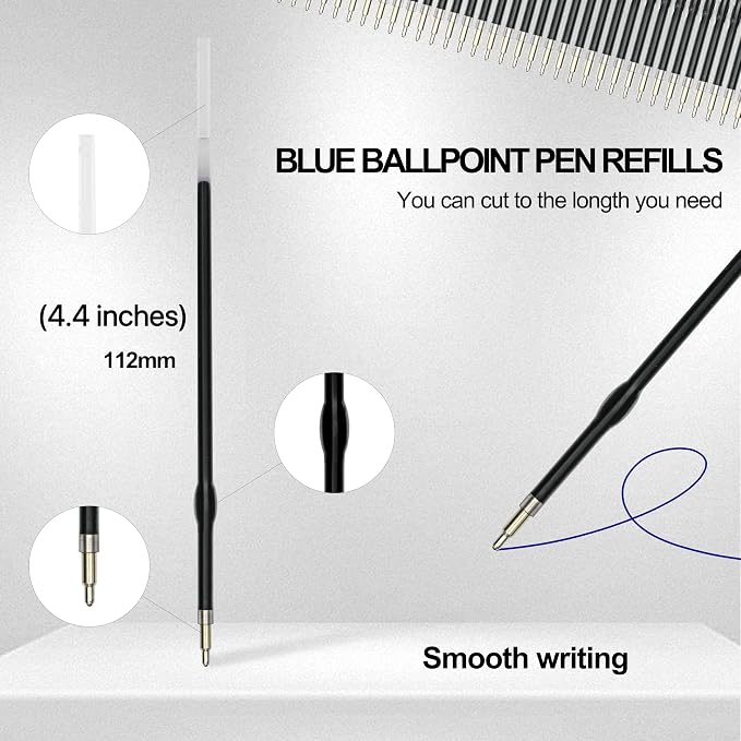 Linbsunne 50 Pieces Ballpoint Refills Medium Point 1.0 mm Blue Ink Replaceable - Image 4