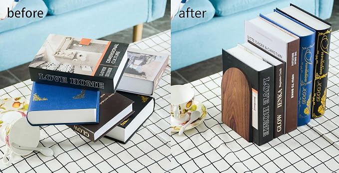 Large Bookend Hold Heavy Books- 7x4x5in 2 Pack Wood Bookends - Image 5