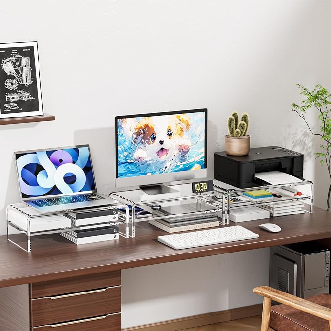 Egchi Clear Acrylic Monitor Stand Riser 2 Tier, 5.12 Inches High Clear Computer - Image 7