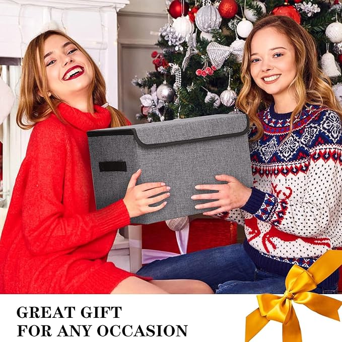 Large 22 Quart Linen Fabric Foldable Storage Bin Cube Organizer Basket with Flip-Top Lid & Handles, Clothes Blanket Box for Home, Office, Closet, Gray, 4 Pack 14.6 x 9.5 x 9.5”-DeskLoop Office
