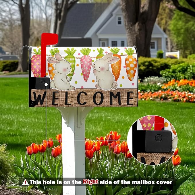 Easter Welcome Mailbox Cover Magnetic Standard Size Spring Cute Bunny Mailbox - Image 3
