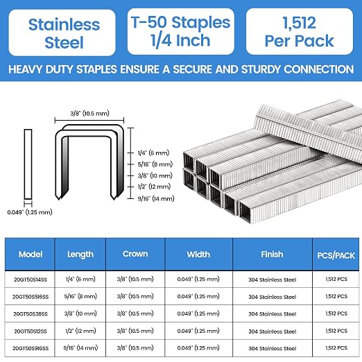 meite T-50 Staples Marine, 1/4 Inch 304 Stainless Steel Staples - Image 2