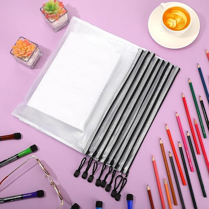 Jetec 32 Pcs Mesh Zipper Bags Toy Storage Bikini Organizer Bag Bolsas Para Guardar Trajes De Baño Waterproof Zipper Reusable Pouch Puzzle Multipurpose for Storage Office(Black,13 x 9.5 Inch)-DeskLoop Office