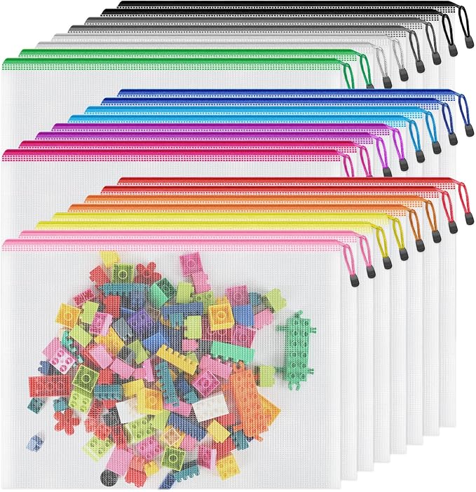 Smarpau Large A3 Mesh Zipper Pouch, 24 Pack 12 Colors 17.4" x 12.4" Zipper by Smarpau