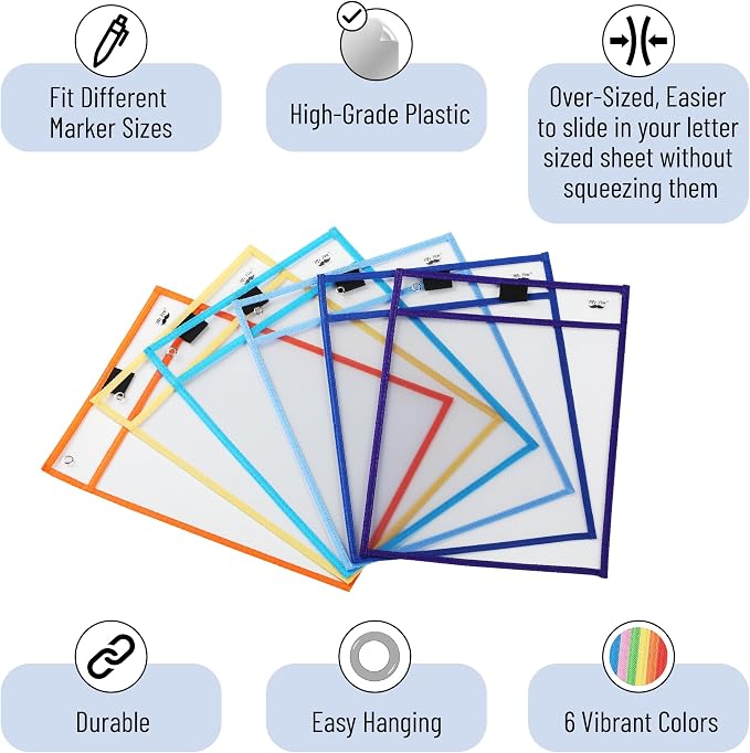 Mr. Pen- Reusable Dry Erase Pocket Sleeves, 12 Pack, Colorful | Clear Plastic - Image 4