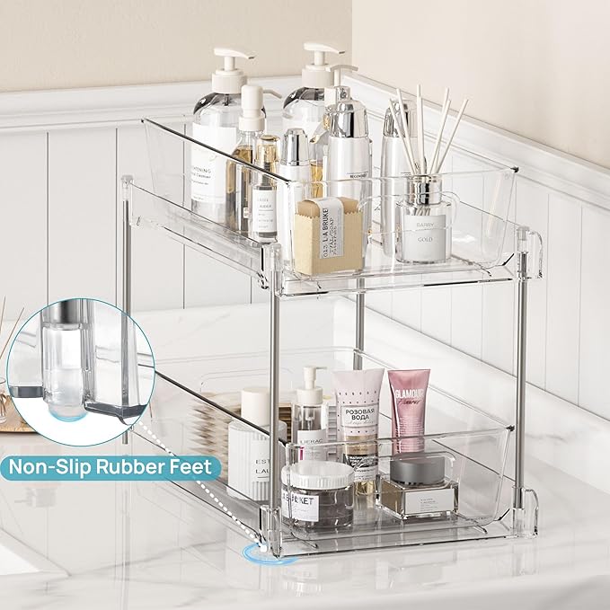 Vtopmart 4 Pack Bathroom Under Sink Organizers Organizer, 2 Tier Clear Pull-Out - Image 5