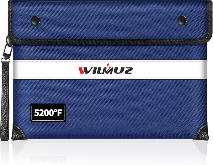 Fireproof Money Bag for Cash 11"x7.7",Upgraded 5200℉ Insulated Water Fire Proof Pouch with Water-resistant Zipper,Fireproof Envelopes for Important Documents,Valuables (Blue)-DeskLoop Office