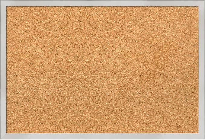 Amanti Art Natural Cork Board for Wall, 17x25 Vision Board with Silver Wood Frame, Medium Corkboard Office Decor for Home Organization, Modern Contemporary Corkboard Pinboard to display items for home-DeskLoop Office