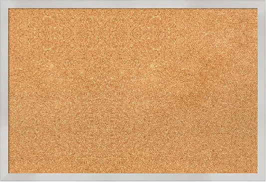 Amanti Art Natural Cork Board for Wall, 17x25 Vision Board with Silver Wood Frame, Medium Corkboard Office Decor for Home Organization, Modern Contemporary Corkboard Pinboard to display items for home-DeskLoop Office