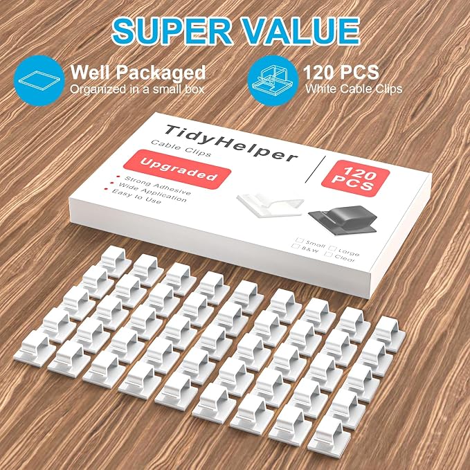 120 PCS Cable Clips White, Upgraded Adhesive Wire Clips - Image 2