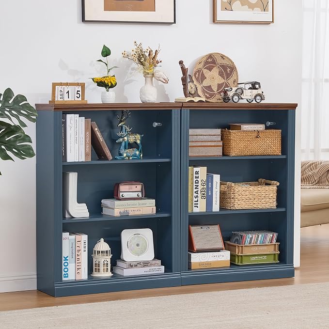 RWYHG 43" Blue Tall Bookshelf Set of 3, 3-Tier Thick Wooden Book Shelf - Image 8
