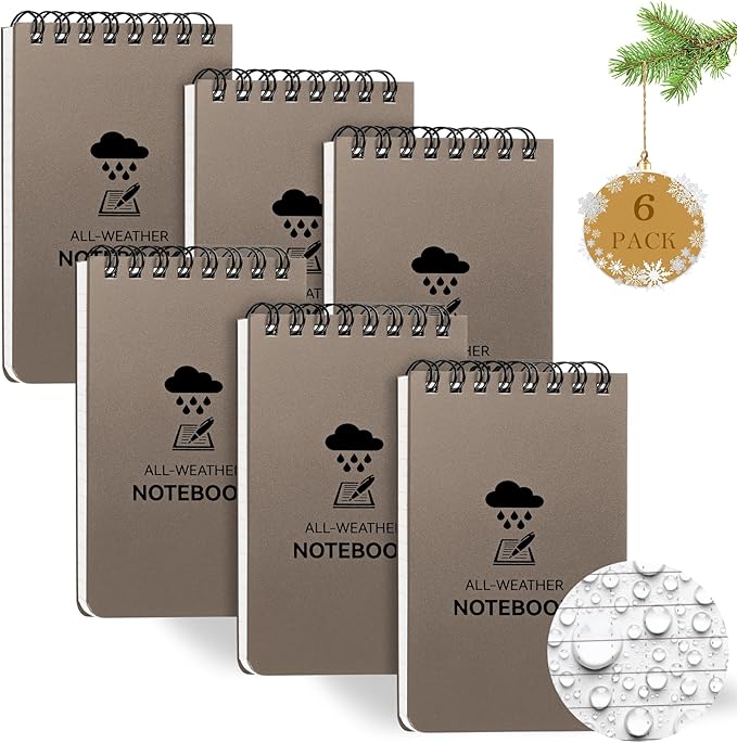 COIDEA 6 Pack Waterproof Notebook, 3 x 5 Pocket Notepad, Top-Spiral by COIDEA