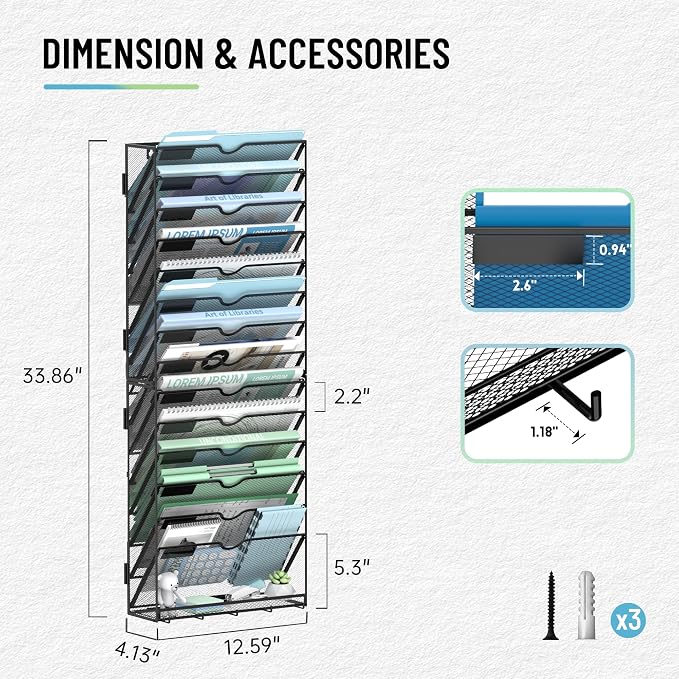 SUPEASY Wall File Organizer, 15 Tier Hanging File Organizer - Image 5