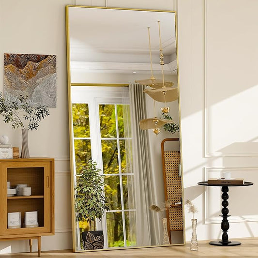 GLSLAND 76"x34" Full Length Mirror Extra Large Hanging or Leaning Rectangle Mirror Aluminum Alloy Thin Frame Bedroom Floor Dressing,Gold-DeskLoop Office