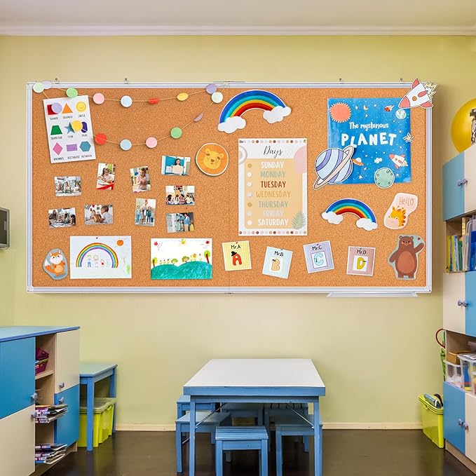 maxtek Large Cork Board 96 x 48 in, Bulletin Board for Walls, 8'x 4' Extra Aluminum Framed Corkboard, Foldable Wall Mounted Back to School Pin Memo Notice Cork Board for Office, Home Wall Display-DeskLoop Office