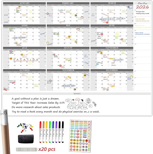 CLEVER CLEAN Large Dry Erase Wall Calendar by CleverClean