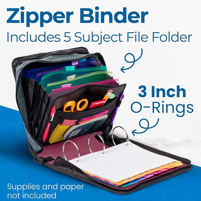 Case-it Mighty Zip Tab School Zipper Binder | 3-Inch O-Rings, 600-Sheet Capacity - Image 2