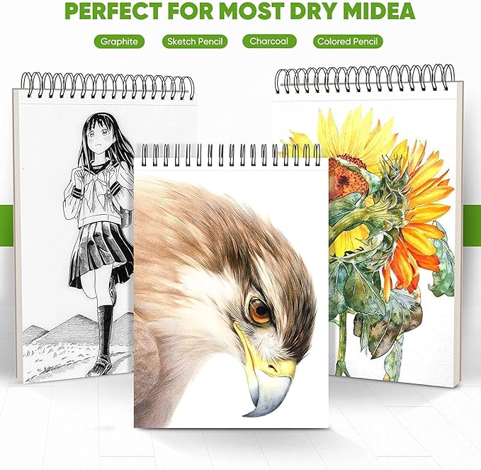 Professional Drawing Supplies for Sketch, Charcoal, Colored, Graphite, Pastel Pencils & Sticks. Soucolor 2-Pack 9" x 12" Sketch Book, 200 Sheets Spiral Bound 68lb/100gsm Paper for Kids Adults Artists-DeskLoop Office