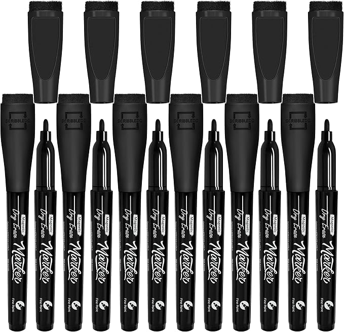 Scribbledo 12 Pack Magnetic Dry Erase Markers Black Fine Tip Whiteboard Markers - Image 7
