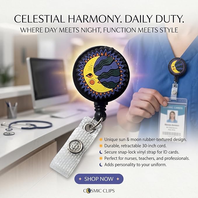 Celestial Moon Nurse Badge Reel, Cute Badge Holder Badge Clip Retractable - Image 6