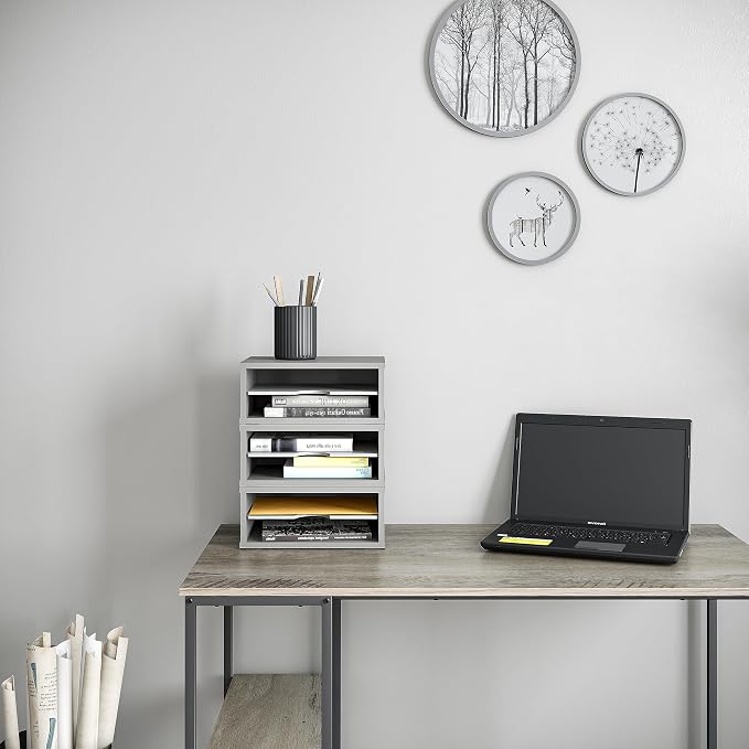 Ballucci File Organizer, 2-Tier Document Paper Sorter, Stackable Wood Desk - Image 7