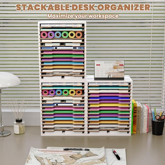 8.5x11 Scrapbook Paper Organizer Wood, 15 Tier Desk File Organizer - Image 6