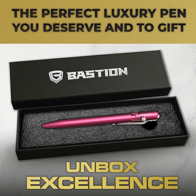 BASTION® Luxury Slim Bolt Action Pen, Lightweight Aluminum EDC Pen with Fine Tip, Professional Ballpoint Pen for School and Work - Pink-DeskLoop Office